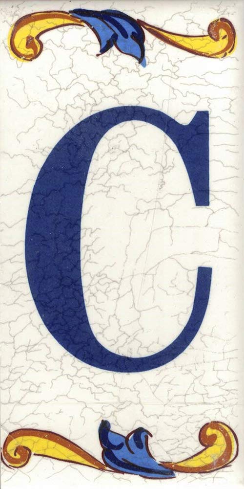 TORO DEL ORO House Numbers - Tile Numbers & Letters - Ceramic Chalk - Crackle Style - Names & Address - Medium Craquelle Design 5x10cm (Letter "C")