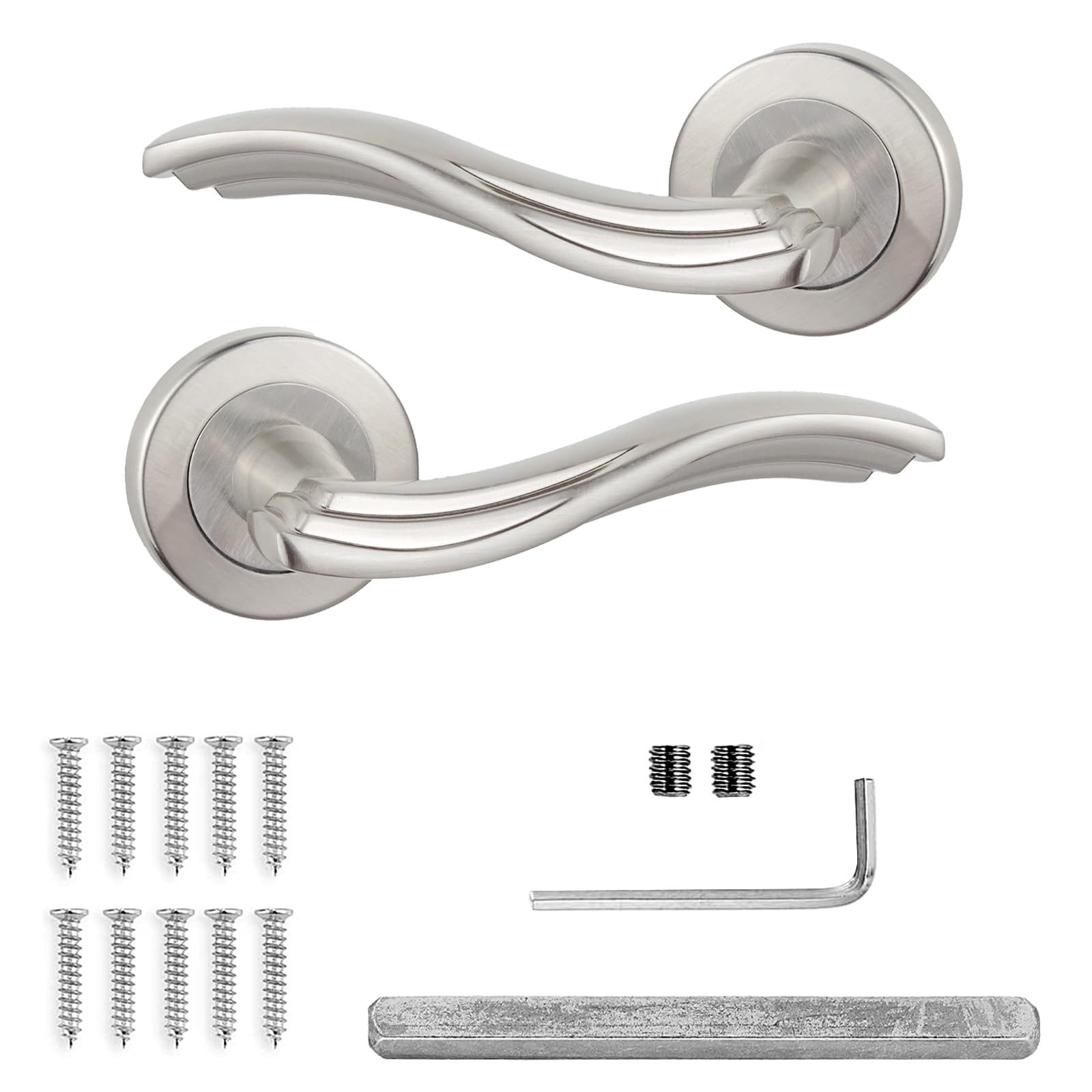 Decoranddecor Chrome Door Handles Internal – Aluminium Silver Door Handles for Internal Doors | Round Rose Levers for Bedrooms & Bathroom | Solace Range
