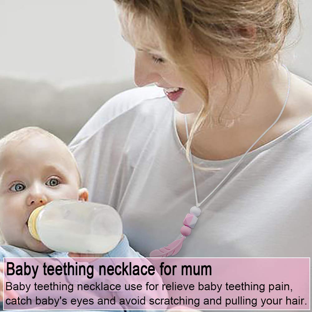 tuxepoc Baby Teething Mittens and Silicone Teething Necklace for mom, Self Soothing Pain Relief Mitt Stimulating,Stylish Chewable Necklace,Silicone Teether Toy,Unisex (Pink)