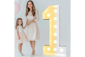 Pooqla 4 FT Light Up Marquee Numbers, Giant Mosaic Light Up Numbers Cool White and Warm White LED, Large Lighted Marquee Numbers for Balloons 1st 16th 21st Birthday Party Decoration, LED Number 1