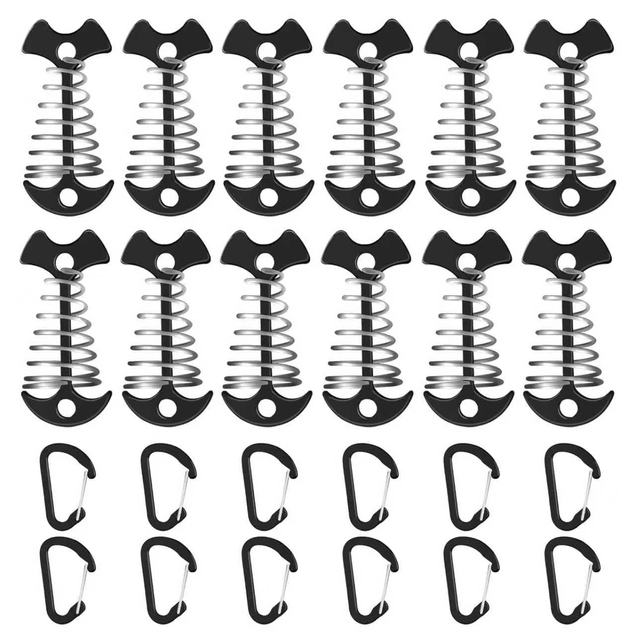 Photo 1 of 12 Pack Deck Anchors Pegs with Carabiners - Aluminum Rope Tensioner; Tent Tie Down Stakes, Windproof Canopy Tent Anchors, Outdoor Camping Accessories