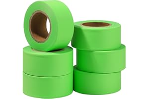 G GEYYANG GEYYANG Fluorescent Green Flagging Tape,3.75 Mil Thick,1-3/16" x 98ft, 6 Rolls,Non-Adhesive Plastic Ribbon,Neon Marking Tape for Trees, Trail Marking, Boundaries and Surveyors, Home Workplace