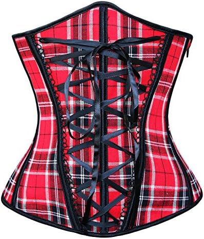Luruiya Women's Fashion Scottish Plaid Waist Training Underbust Corset Laces Up Red XX-Large