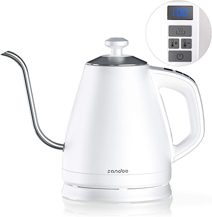 Amazon Sandoo 電気ケトル 1 0l 1 単位で設定 温度調節ケトル 細口 コーヒー 湯沸かしケトル ドリップ ポット Ledデジタル温度表示 保温 ステンレス 電気ポット 保温 急速沸かし 自動的な電源切り 低騒音 304食品級ステンレス ホワイト Ke1210 Sandoo 電気ケトル