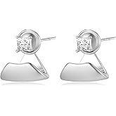 STAYLOVE Small CZ Studs Earrings for Women 925 Sterling Silver Post 14K Gold Plated Tiny Cubic Zirconia Wide Jacket Earrings for Women