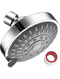 Shower Head High Pressure 4 inch Showerhead 5-Setting Adjustable Shower Head, Rain Shower Head 2.5 gpm Showerhead Flow Restrictor High Flow Shower Heads Bathroom Powerful Shower Head Water Saving