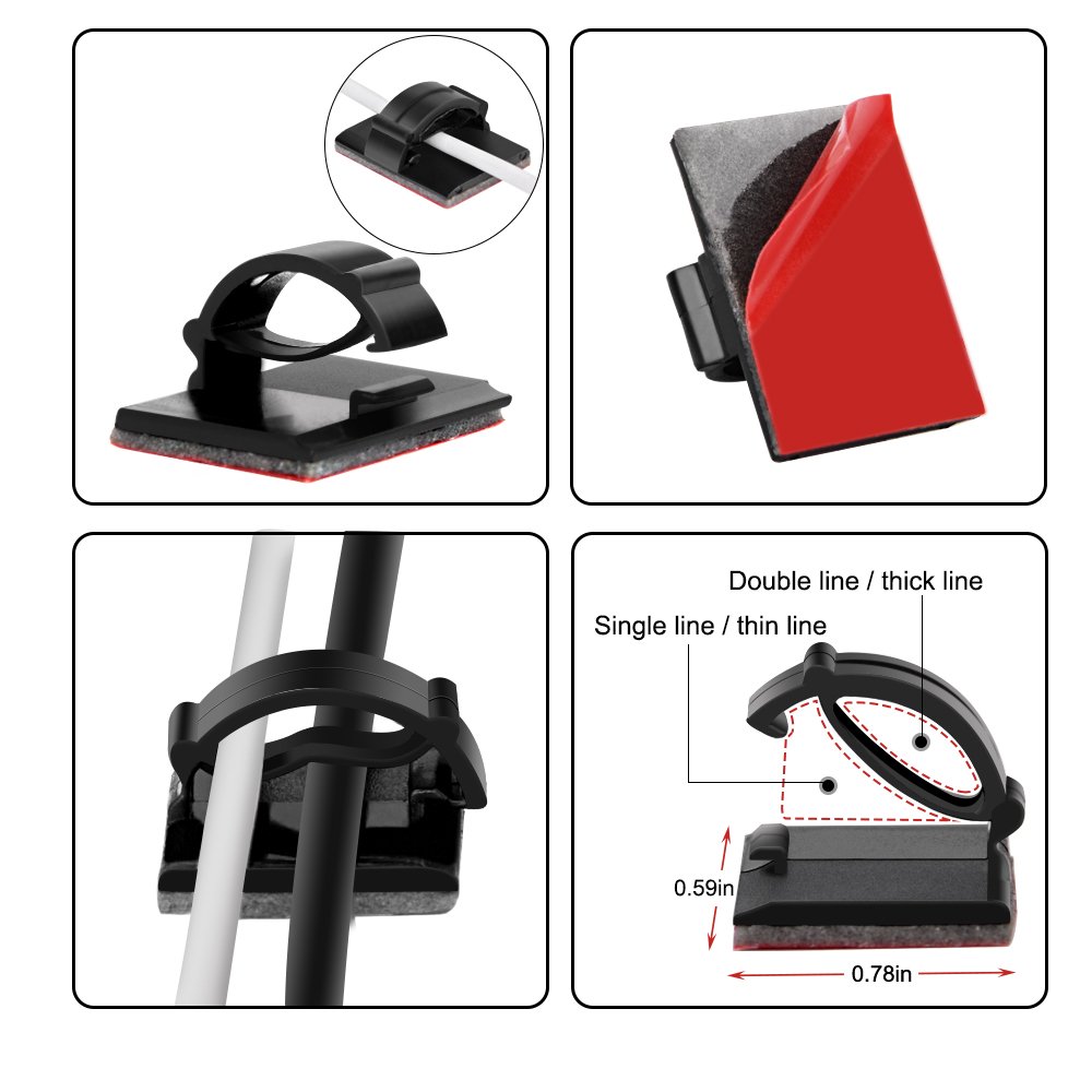 GOOACC 100 Pieces Cable Management Adhesive Cable Clips Cord Organizer Wire Clips Cable Ties For Car, Office, Home And Desk Accessories