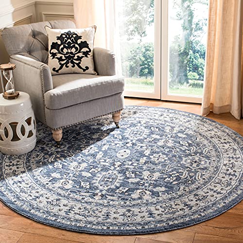 SAFAVIEH Charleston Collection Area Rug - 6'7" Round, Navy & Creme, Oriental Di…