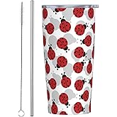 CHASOEA Ladybugs Tumbler 20oz Ladybug Stainless Steel Insulated Tumblers with Lid and Straw Ladybug Travel Coffee Mug Tea Wine Cups Water Bottle Ladybug Gifts for Women