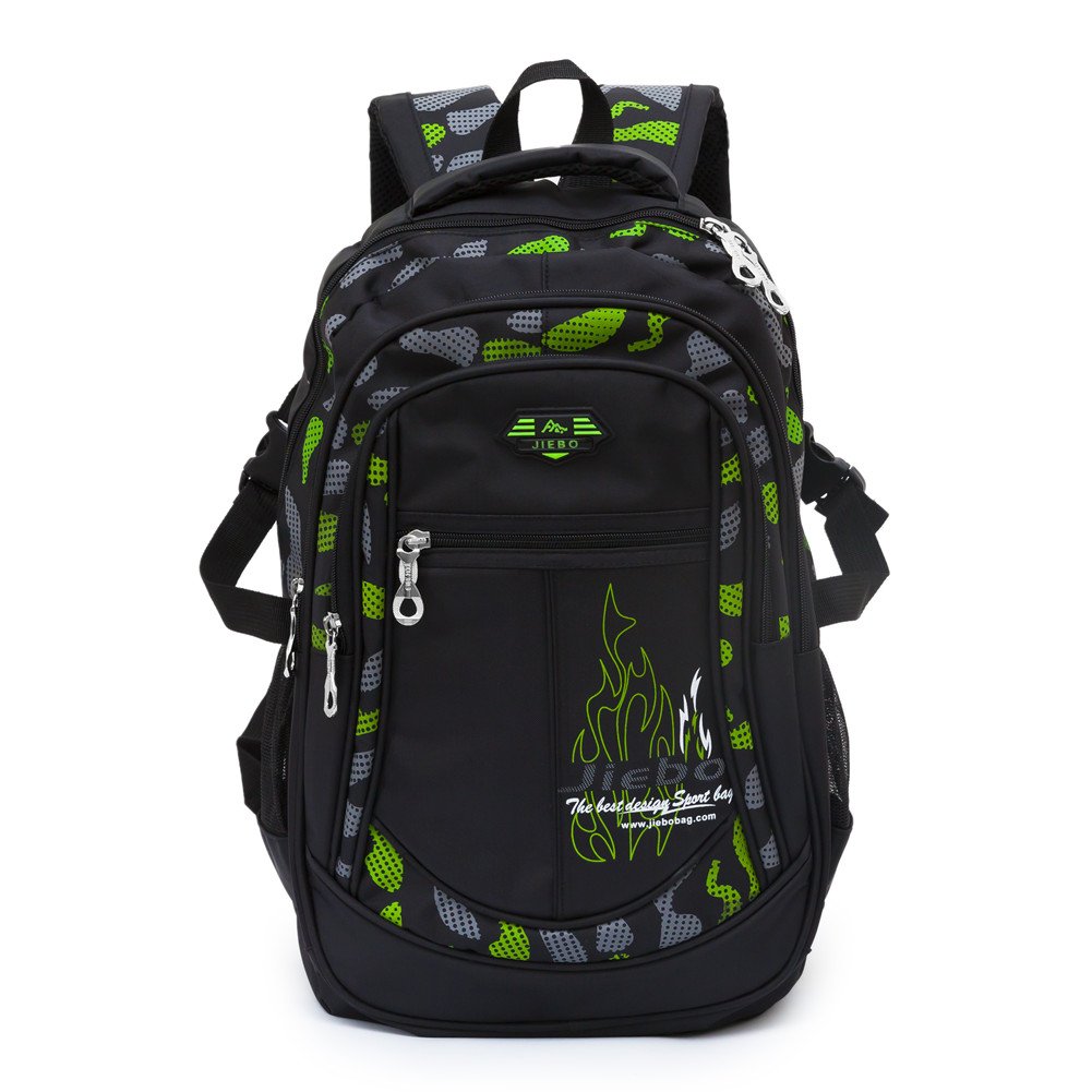 Backpack Boys Elementary School Bookbag Durable Heavy Duty Student Teenage Sturdy Kids Travel Waterproof Big (Green) Large