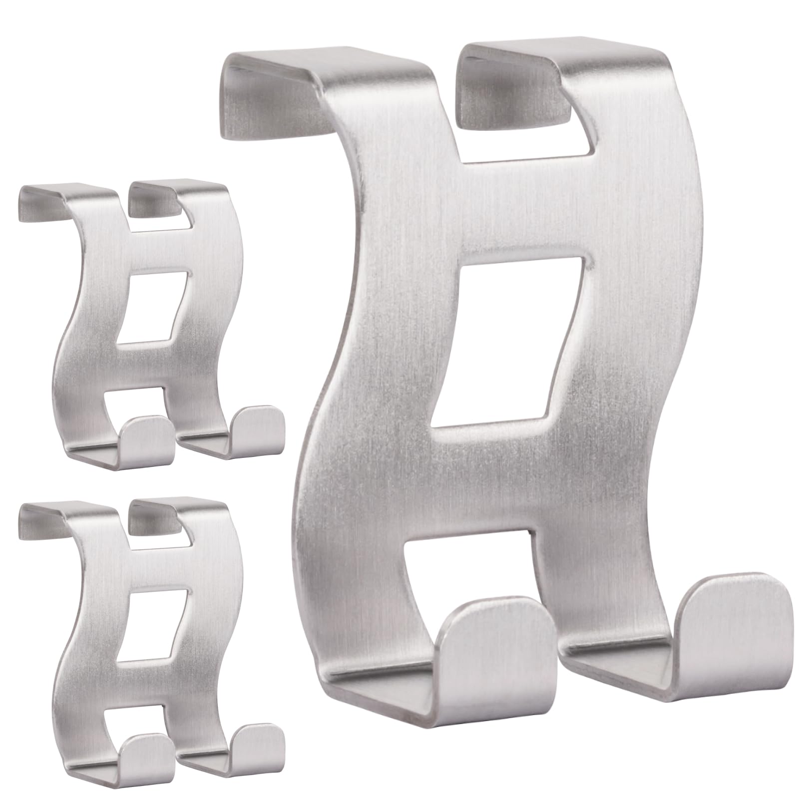 RICOO Premium Door Hooks, MH001-3, Over Door Hanger, Stainless Steel Over The Door Hook, Set of 3, Perfect for Bedroom, Bathroom, Kitchen, and More, Robust 1mm Thickness, 5x6x4.5 cm