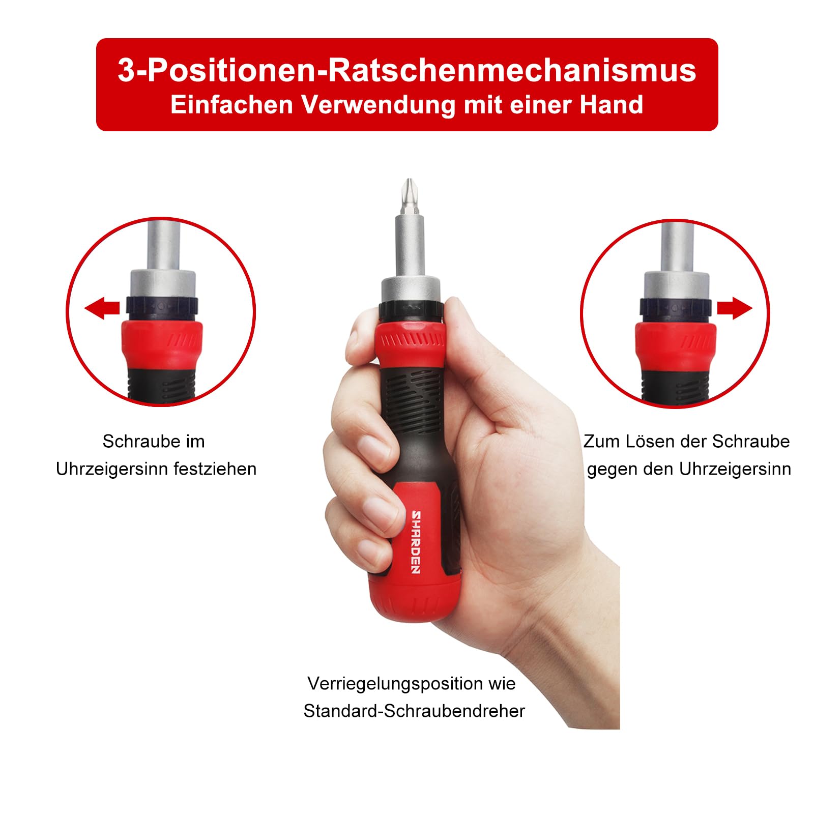 SHARDEN Ratschen Schraubendreher 13-in-1 Ratschen-Schraubendreher Multibit-Schraubendreher Multitool All in One mit Torx, Schlitz, Kreuzschlitz, Sechskant,Pozidriv und 1/4 Mutternschl¨¹ssel 4