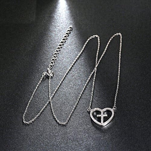 Classic Permanent Hearts with Cross Solitaire Necklace Cubic Zirconia Small Pendant Necklace Women Jewelry (Platinum Plated)