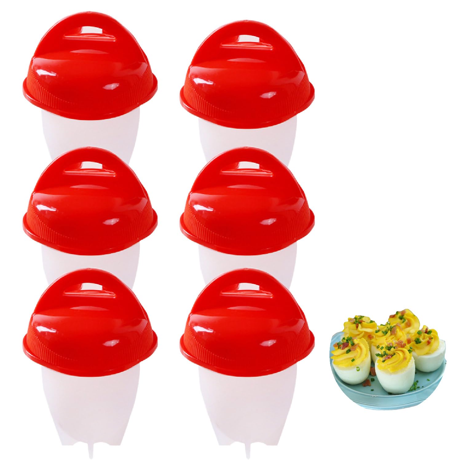 Photo 1 of 6 PCS Eggs Cooker, Silicone Egg Boil, Hard Boiled Eggs without the Shell, Non-stick Egg Boiler Poachers Egg Holder Cups Fast Cooking Breakfast Sandwiches Kitchen Gadget Tool for Egg Making