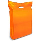 Plamar USA Orange Merchandise Bags 100 Pack, Large 15 x 18 Inch Plastic Shopping Bags with 2 Inch Gusset and Die Cut Handles, Recyclable Bulk Bags for Retail Stores, Events, Gifts and Party Favors