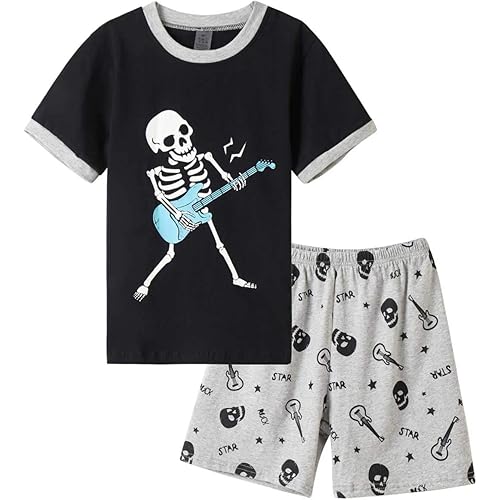MyFav Big Boys Glow in Dark Skull Pjs Cotton Sleepwear Comfy Pajama Shorts Sets