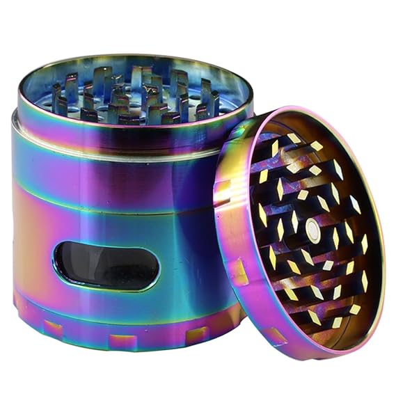 DCOU neues Design Premium Regenbogen Herb Grinder 2,2 Zoll 4 Stück mit Pollen Catcher robuste Zink-Legierung Tabak-Grinder