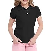Phedrew Girls Cotton Polo Shirt Short Sleeve School Uniform Polo Shirts Pique Golf Shirts for Kids Youth(Age 5-14)