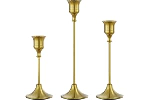 FSyueyun Brass Candlestick Holders Set of 3, Elegant Metal Candlestick Holders for Vintage Taper Candle Holders, Perfect for Table Centerpieces, Fireplace, Home Decor, Weddings and Party Decorations