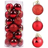 PICKBEAU 24ct 2.36 Inch Christmas Balls Ornaments for Xmas Christmas Tree - Shatterproof Christmas Tree Decor Hanging Ball for Holiday Wedding Party Decoration (Red 60mm)