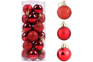 PICKBEAU 24ct 2.36 Inch Christmas Balls Ornaments for Xmas Christmas Tree - Shatterproof Christmas Tree Decor Hanging Ball for Holiday Wedding Party Decoration (Red 60mm)