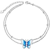 LWXIE Diamond Butterfly Anklet Sterling Silver, Elegant Adjustable Ankle Bracelet for Women, 925 Silver Hypoallergenic Foot Jewelry Birthday Christmas Gift for Her