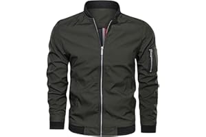 MAIYIFU-GJ Men's Lightweight Flight Bomber Jacket Slim Fit Windproof Full Zip Softshell Coat Spring Breathable Windbreaker