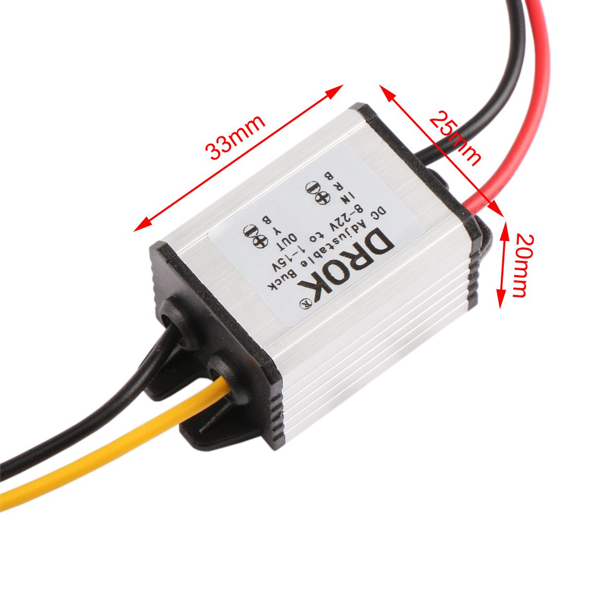 DROK Waterproof DC Buck Converter Voltage Regulator 8-22V to 1-15V 5V 12V 3A Adjustable Output Power Supply Transformer