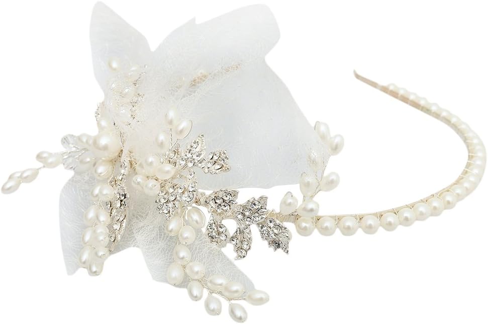 Lurrose Pearl Headband Wedding Bridal Pearl Headpiece Crystal Pearls Hair Band Pearl Headdress for Women Bridal Wedding
