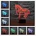 Animals War Horse 3D Night Light Touch Table Desk Lamps, Elstey 7 Color Changing Lights with Acrylic Flat & ABS Base & USB Cable