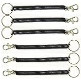 Tangseajiao 6Pcs Black Spiral Retractable Spring Coil Keychain Theftproof Anti-lost Stretch Cord Coiled Lanyard With Keyring Lobster Clasp for Wallet