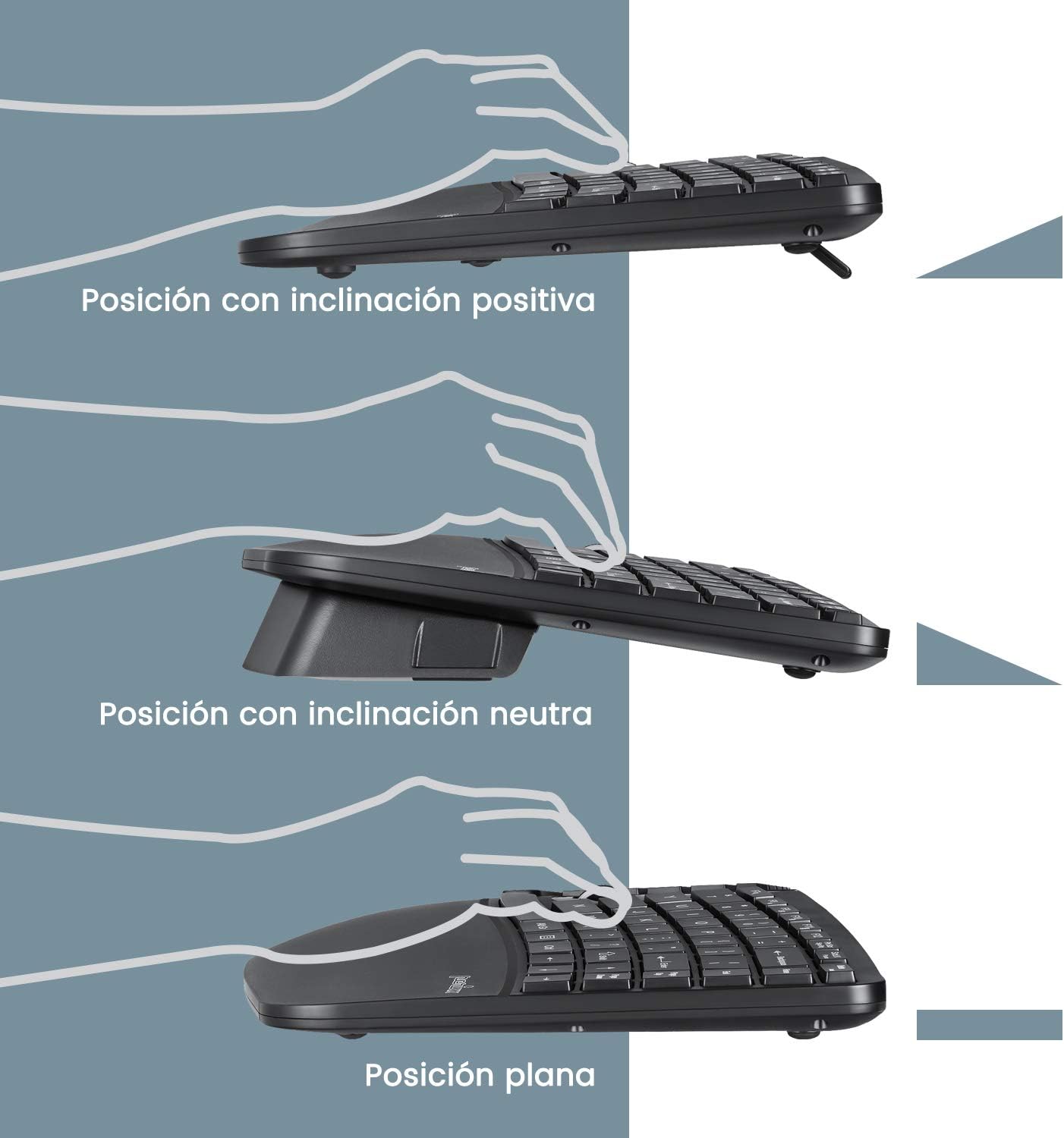 Perixx Periduo-606 Compact Ergonomic Keyboard and Vertical Wireless Mouse Set including Adjustable Wrist Rest and Low Profile Keys - Image 4