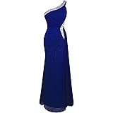 Angel-fashions De las Mujeres Un Hombro Ruching Cuentas Cinta Escotado por detras Vestido Largo