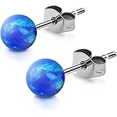 XUU Titanium Opal Stud Earrings,Hypoallergenic 20G Earrings for Sensitive Ears, Multi-Color Options Available,4mm/5mm Stud Jewelry,1 Pair
