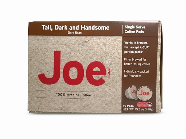 JOE KNOWS COFFEE, TALL DARK AND HANDSOME, SINGLE SERVE COFFEE PODS, 40 COUNT, RICH, BOLD ROAST, COMPATIBLE WITH KEURIG 2.0 BREWERS