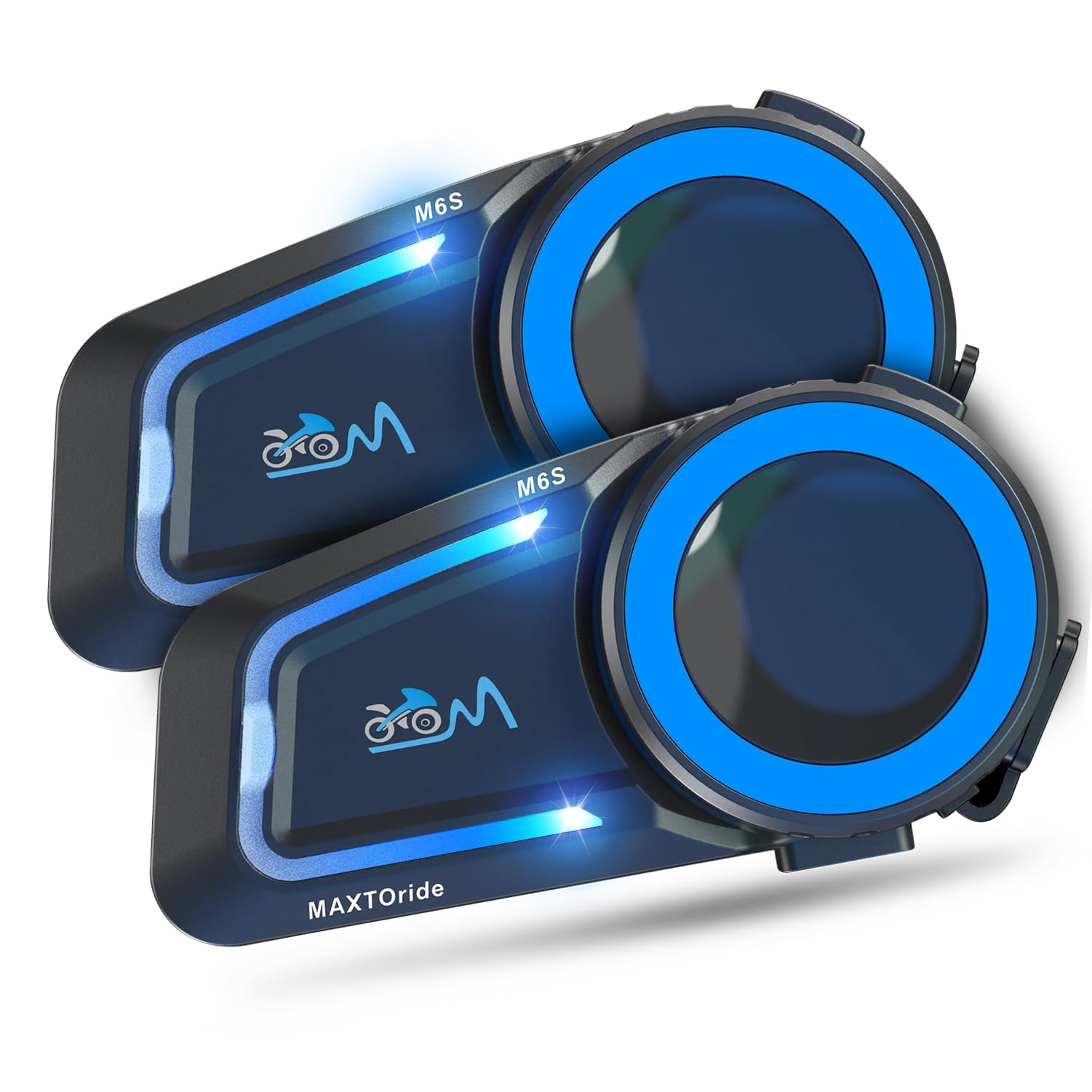 MAXTO M6S Motorcycle Helmet Bluetooth Headset, 1000M Mesh Intercom for 8 Riders, BT5.0 Dual Chip with CVC+DSP Noise Cancellation, IP67 Waterproof, Music Share (2 Pack)