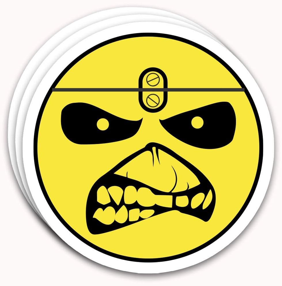 Endibas Iron Maidens Music Heavy Metal Group-Eddie Piece Mind Yellow Emoji Fan Arts Stickers for Laptops Tumblers Books Luggages Cases Pack 3x4 in Vinyl 3pcs/Pack