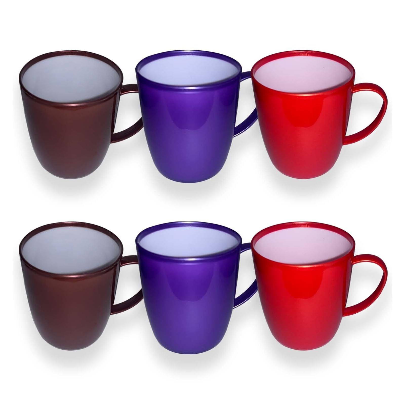 KANSY Plastic Mug with Handle – Lightweight Unbreakable Reusable Cups for Adults, Elderly, Kids to Drink Hot, Cold, Coffee, Tea, Water – Office, Travel, Party, Camping, Caravan, Picnic (6, Solid)