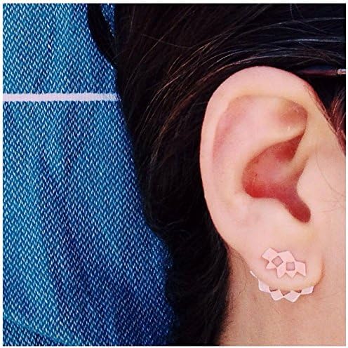 Short Mashrabiya Ear-jacket. Sterling Silver Ear Jacket. Modern Geometry. Handmade Silver Lace Earring. Unisex Man or Woman. Playful Ear-cuff. One Silver Stud.