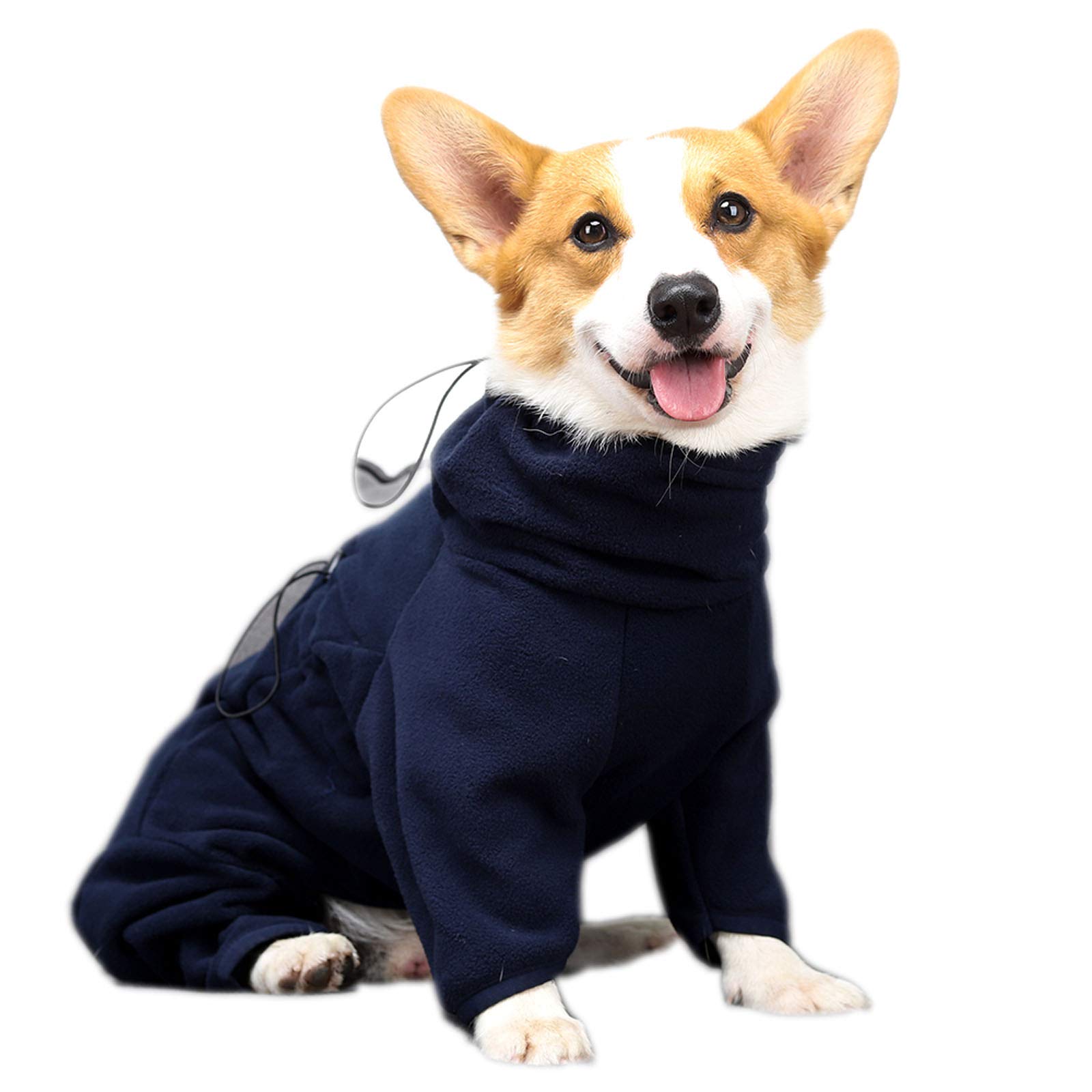 MeiAOBest Dogs Jumpers Soft Fleece Zipper Windproof Winter Clothes Warm Thickened Four-Legged Jumpsuit Coat Jacket Apparel Pet Pajamas for Small Dogs (XX-Small, Navy Blue)
