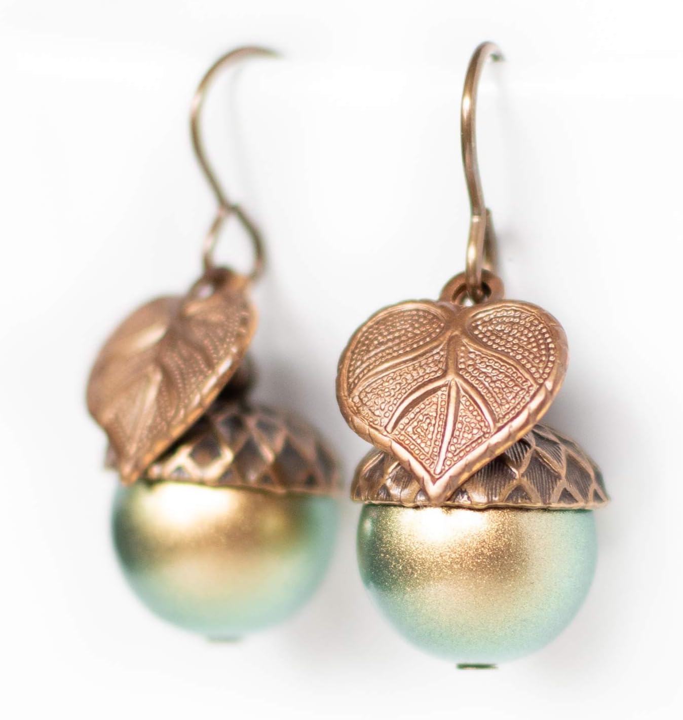 Large Simulated Pearl Acorn Earrings (green)