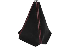 QIANG KUN Car Shift Boots Shift knob dust Cover Manual Gear Shift Cover Suede Leather Shift Boots MT Gear knob Shift Boots (Black Suede w/Red Stitching)