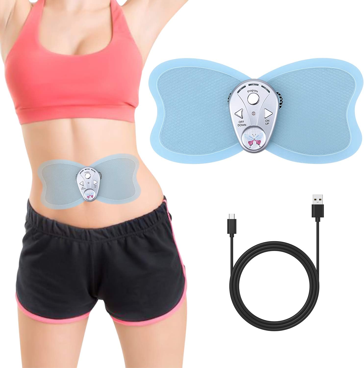 ESEOE Abs Stimulator Ultimate Muscle Toner with 6 Modes & 10 Intensities, EMS Abdominal Toning Belt USB Rechargeable for Men and Women, Arm and Leg Trainer, Office, Home Gym Fitness Equipment