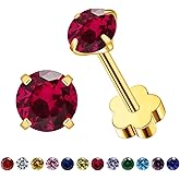 VDKIDKT Flower Screw Back Birthstone Stud Earrings for Women Girls, 3mm G23 Tiny CZ Flat Back Stud Earrings, Screw Back Helix Earrings