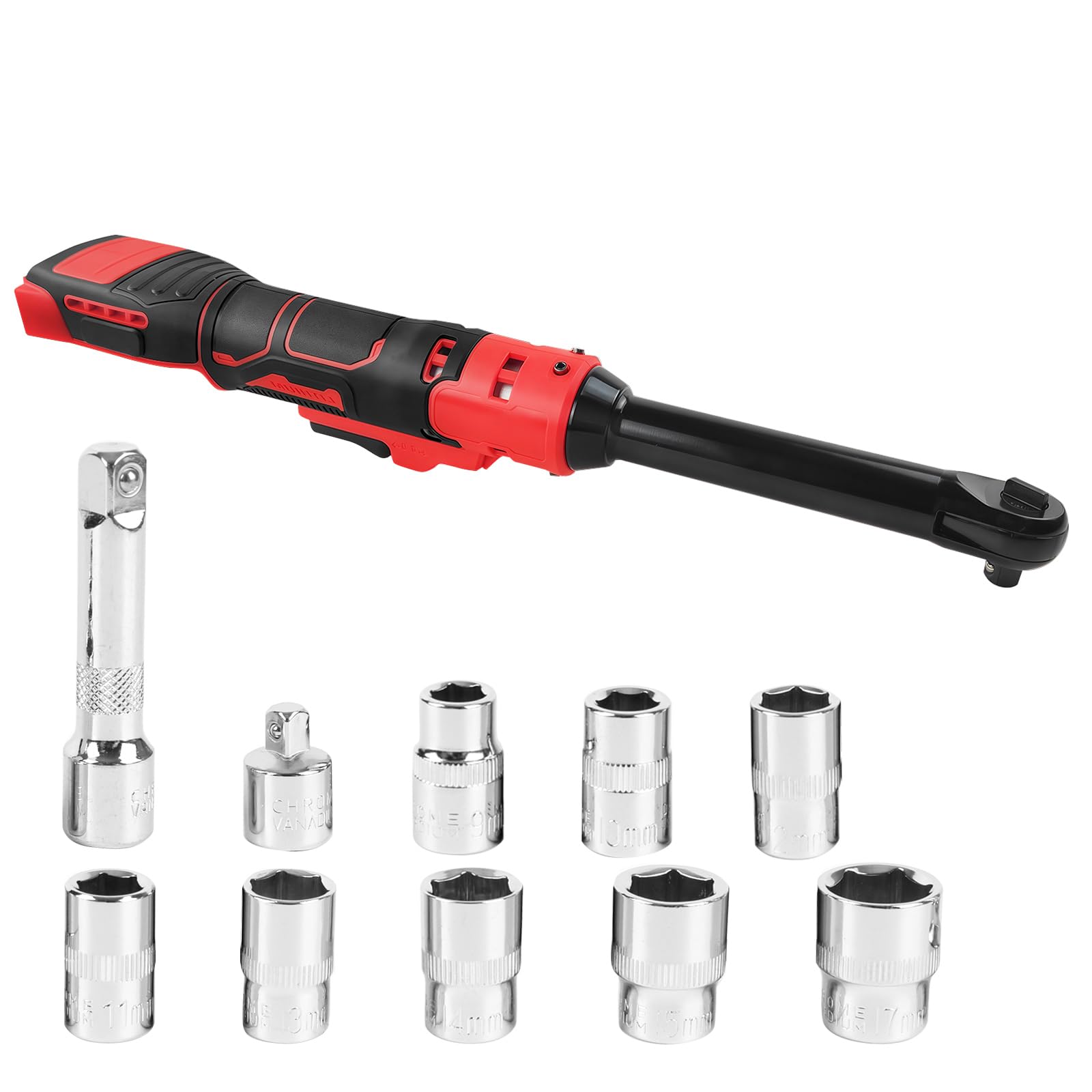 Photo 1 of Aepiraza 3/8" Extended Cordless Ratchet Wrench, 80 N.m 320 RPM Electric Ratchet Wrench Set with 8 Sockets, 1/4" Adapter & 3" Extension Bar(Tool Only) (Fit for Mi1wa-kee)