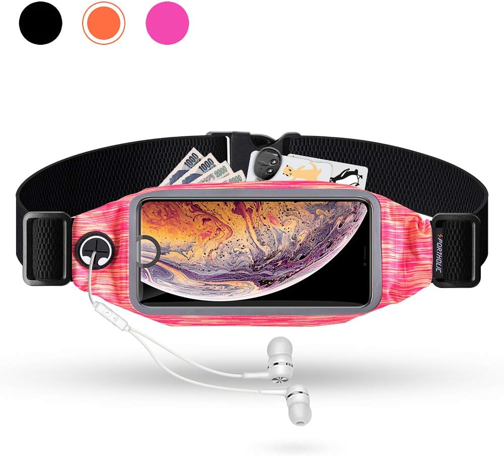 PORTHOLIC Running Belt,Fitness Belt,Flip Belt with zipper,Waist Pack Workout Belt for Outdoors Activities,Reflective Waistband for Men/Women, Phone holder fits iPhone X/8/7/6 Plus and Android phones