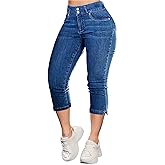 Flamingals High Waist Capris Jeans for Women Casual Summer Butt Lifting Skinny Denim Capri