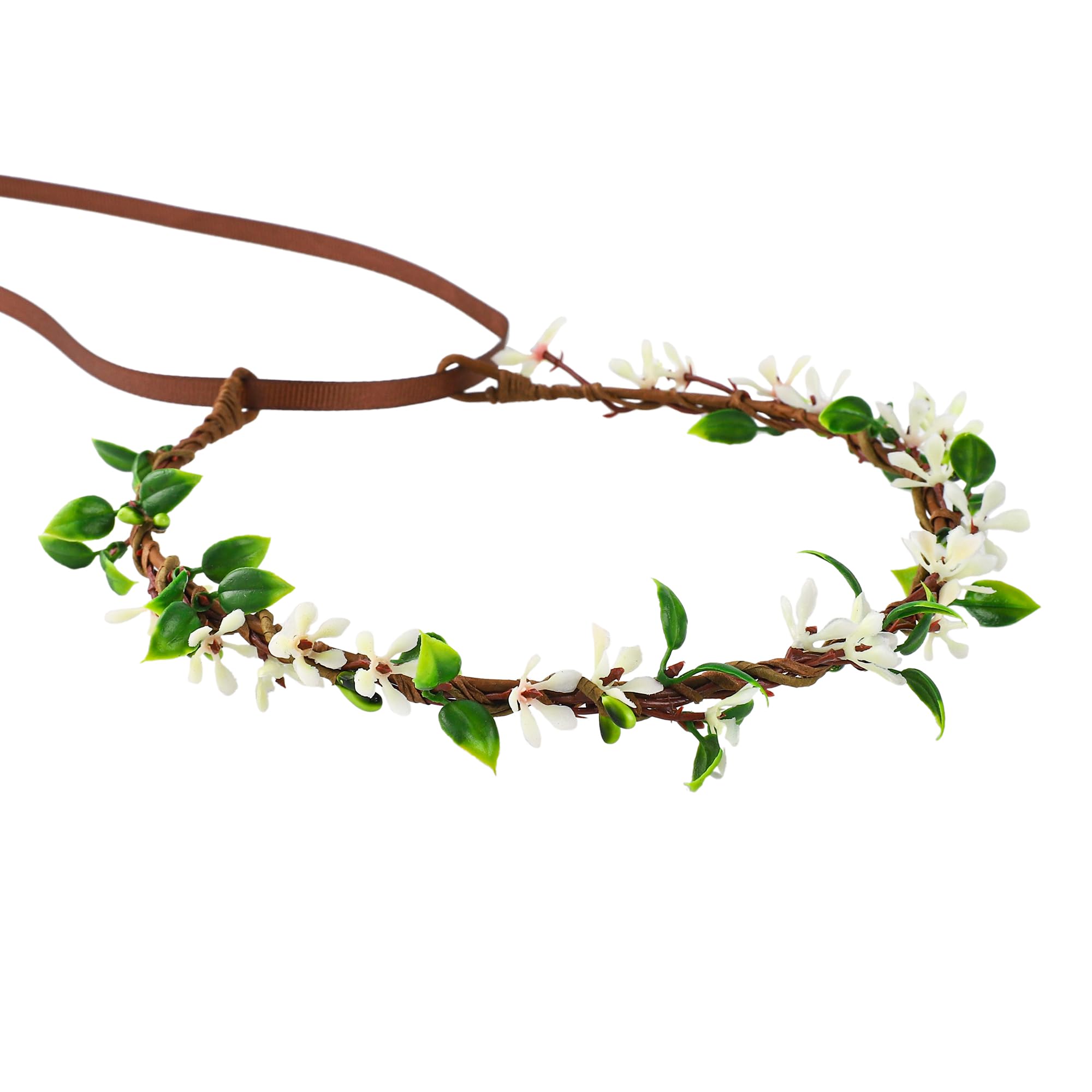 Photo 1 of KorViSHOW Handmade White Flower Crown Fairy Wreath Women Girls Flower Headband for Bridal Weeding Headdress Fairy Green Leaf Headpiece Cosplay Photo Prop