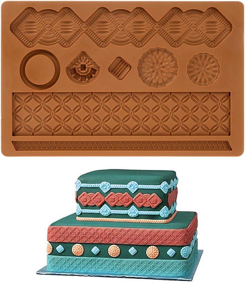 Fondant Mat Lace Silicone with Macrame Pattern size 7.8"x5" Embossing Mold Cake Decoration for Christmas Wedding Birthday Candy Sugar Icing Chocolate - Brown
