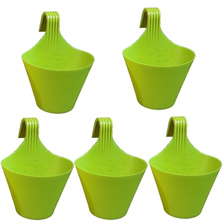 JetFire Railing Pots, Garden Planters - Set of 5 Green